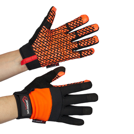 SAFE HANDLER Super Grip Gloves, Orange/Black, Large/X-Large, PR BLSH-MSRG-14-LXL2O